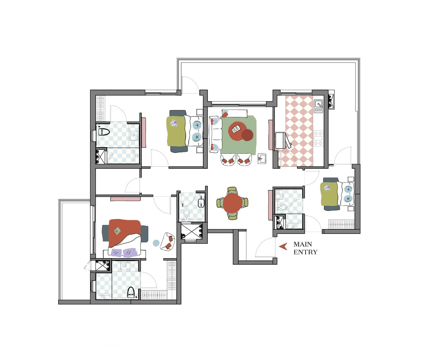 3 Bedrooms Floor Plan